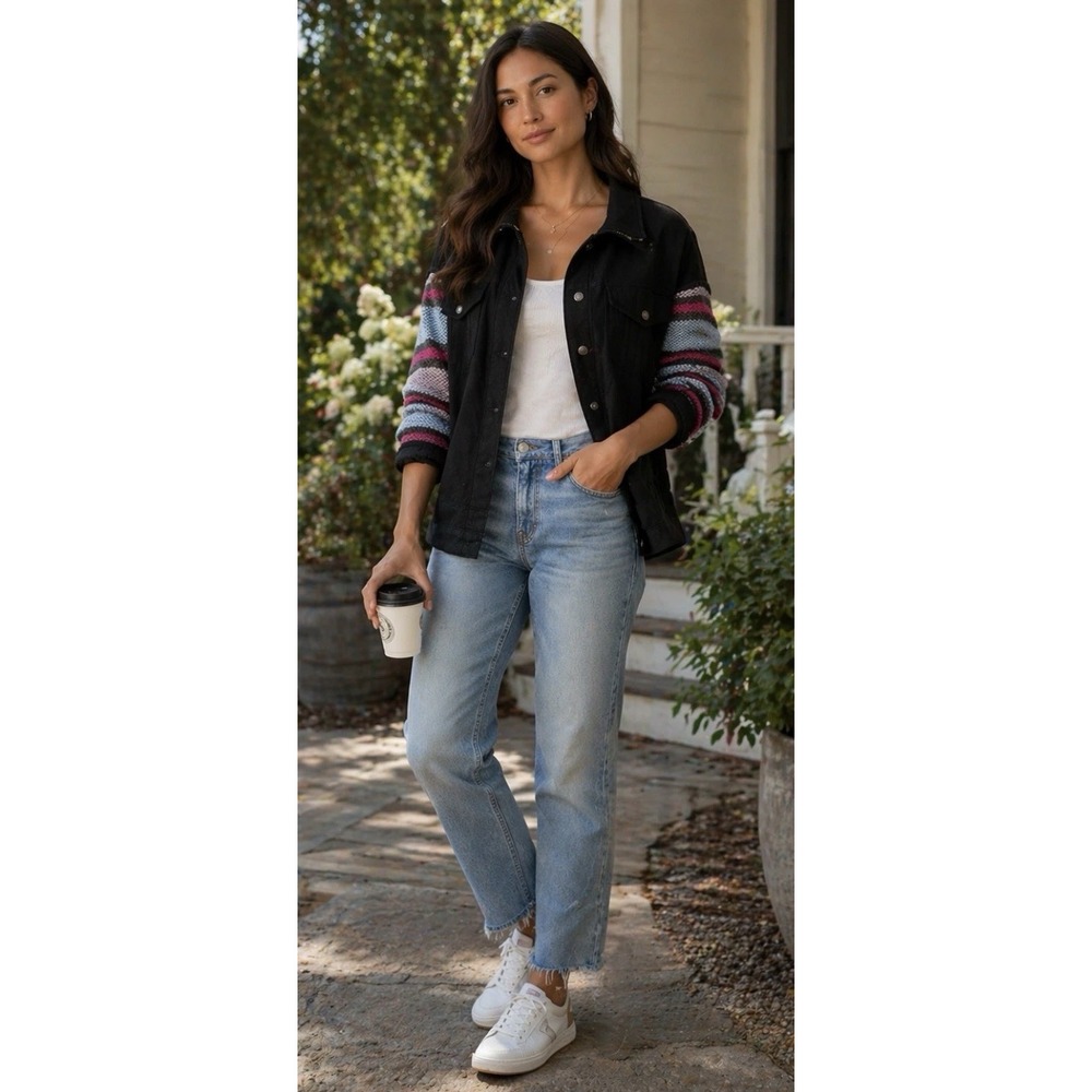 Free People Jacket Baja Black Stripe Sleeve Tweed We The Free Size Small Women